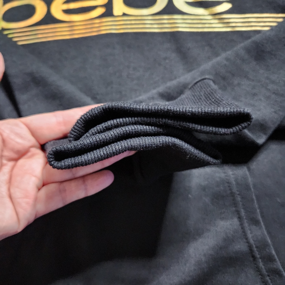 bebe Sport Logo Print Long Sleeve Hooded Pullover Sweatshirt w/ Thumb Holes SzXL - Picture 8 of 14
